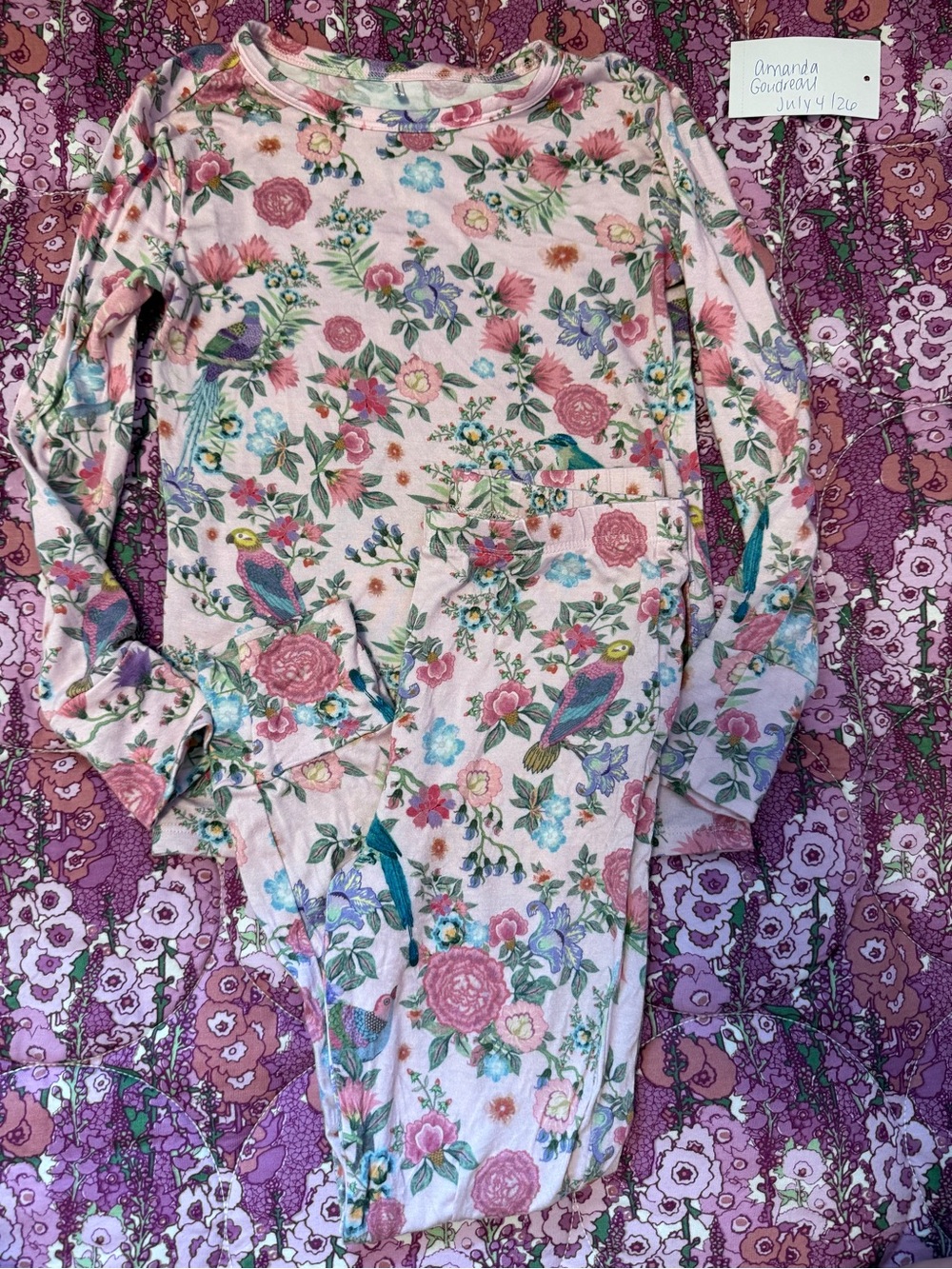 Posh Peanut Pink Floral & Parrot Long Sleeve Pajama Set